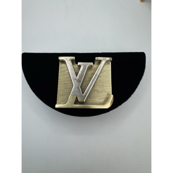 Vintage Louis Vuitton LV Logo Belt Buckle Two Tone Gold Silver Made in Paris - Picture 1 of 7